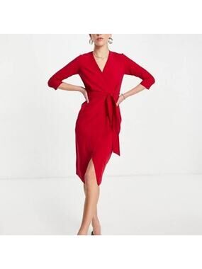 Closet London Red Wrap Dress 12 Cocktail Holiday Party Vamp Office Chic NEW
